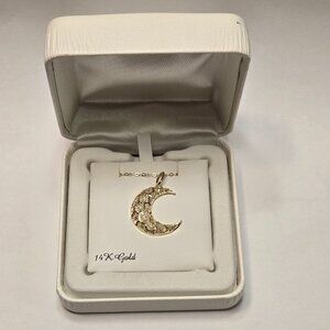 Forever 14k Gold Textured Filigree Moon Pendant Necklace